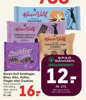 SPAR Karen Volf Småkager, Bites, Kiks, Vafler, Flager eller Cookies tilbud