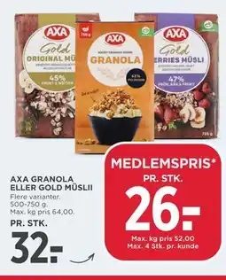 MENY AXA GRANOLA ELLER GOLD MÜSLII tilbud