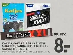 MENY KATJES, FAZER ELLER CARLETTI SLIKPOSE, PANDA PEPE XXL ELLER CARLETTI P-TÆRTER tilbud
