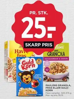 MENY PAULÚNS GRANOLA, FRAS ELLER GULDKORN tilbud