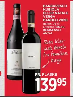 MENY BARBARESCO NUBIOLA ELLER NATALE VERGA BAROLO 2020 tilbud