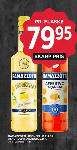 MENY RAMAZZOTTI LIMONCELLO ELLER ALKOHOLFRI ARANCIA 0.0 % tilbud