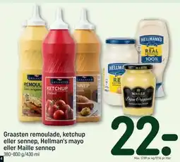 REMA 1000 Graasten remoulade, ketchup eller sennep, Hellman's mayo eller Maille sennep tilbud