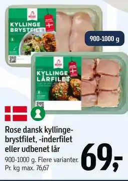 Føtex Rose dansk kyllingebrystfilet, -inderfilet eller udbenet lår tilbud
