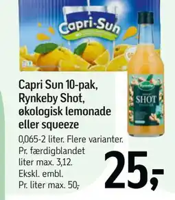 Føtex Capri Sun 10-pak, Rynkeby Shot, økologisk lemonade eller squeeze tilbud
