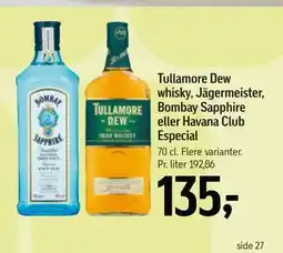 Føtex Tullamore Dew whisky, Jägermeister, Bombay Sapphire eller Havana Club Especial tilbud