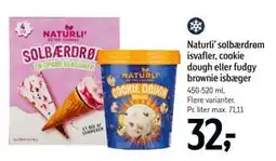 Føtex Naturli’ solbærdrøm isvafler, cookie dough eller fudgy brownie isbæger tilbud