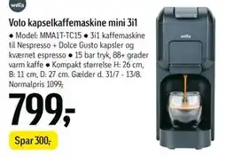 Føtex Volo kapselkaffemaskine mini 3i1 tilbud