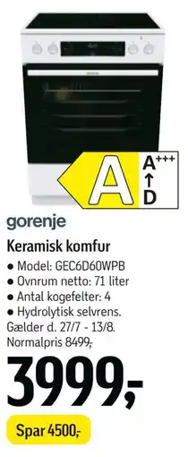 Føtex gorenje Keramisk komfur tilbud