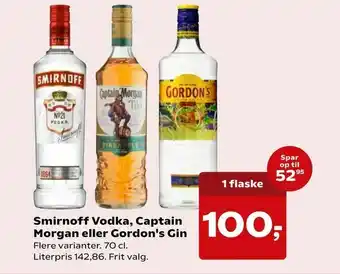 Dagli'Brugsen Smirnoff Vodka, Captain Morgan eller Gordon's Gin tilbud