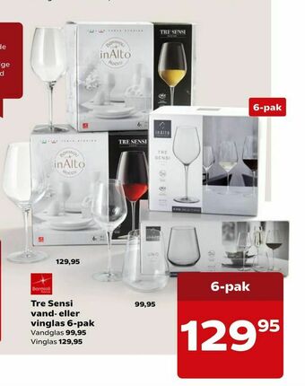Kvickly Tre Sensi vand - eller vinglas 6-pak tilbud