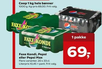 Kvickly Faxe Kondi, Pepsi eller Pepsi Max tilbud
