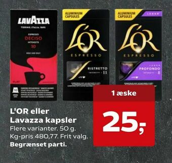 Kvickly L'OR eller Lavazza kapsler tilbud