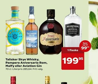 Talisker Skye Whisky, Pampero Aniversario Rom, Malfy eller Aviation Gin