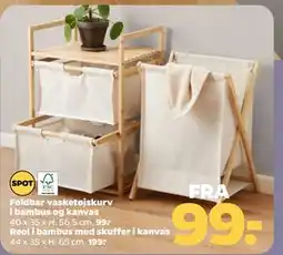Netto Reol i bambus med skuffer i kanvas tilbud