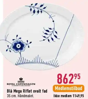 Blå Mega Riflet oval fad