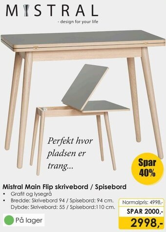 Erling - Christensen Mistral Main Flip Skrivebord/Spisebord tilbud