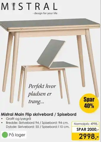 Erling - Christensen Mistral Main Flip Skrivebord/Spisebord tilbud