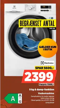 Power Electrolux 9 kg & damp-funktion Vaskemaskine tilbud