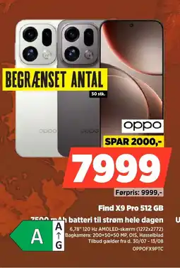 Power Oppo Find X9 Pro 512 GB 7500 mAh batteri til strøm hele dagen tilbud