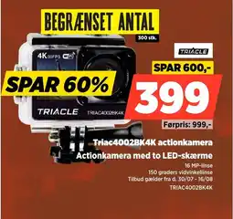 Power Triacle Triac4002BK4K actionkamera Actionkamera med to LED-skærme tilbud