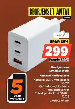 Power Dacota Platinum Hurtigoplader DPGMC65WWH Kompakt hurtigoplader tilbud