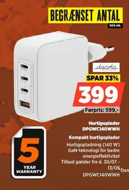 Power Dacota Platinum Hurtigoplader DPGWC140WWH Kompakt hurtigoplader tilbud