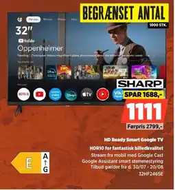 Power Sharp HD Ready Smart Google TV HDR10 for fantastisk billedkvalitet tilbud