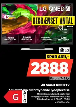 Power Lg 4K Smart QNED TV AI Sound Pro til fordybende lydoplevelse tilbud
