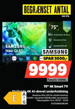 Power Samsung 75" 4K Smart TV Strålande 4K Al-drevet underholdning tilbud