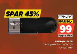 Power Pny USB Nøgle-64 GB tilbud