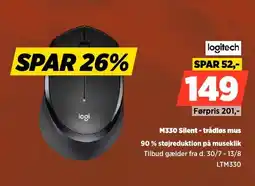 Power Logitech M330 Silent - trådløs mus 90% støjreduktion på museklik tilbud