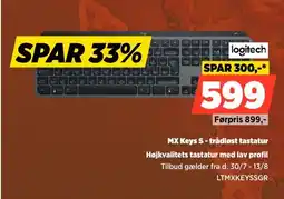 Power Logitech MX Keys S-trådløst tastatur Højkvalitets tastatur med lav profil tilbud