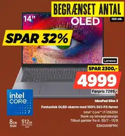 Power Lenovo IdeaPad Slim 3 Fantastisk OLED-skærm med 100% DCI-P3-farver tilbud