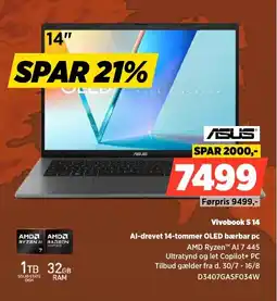 Power Asus Vivobook S 14 Al-drevet 14-tommer OLED bærbar pc tilbud