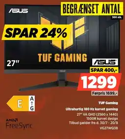 Power Asus TUF Gaming Ultrahurtig 180 Hz kurvet gaming tilbud
