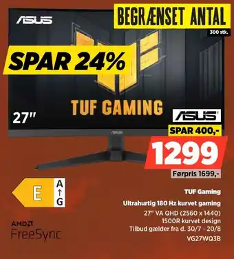 Power Asus TUF Gaming Ultrahurtig 180 Hz kurvet gaming tilbud
