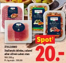 Lidl Italiensk skinke, salami eller oliven uden sten tilbud