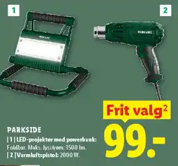 Lidl PARKSIDE LED-projektør med powerbank / Varmluftspistol tilbud