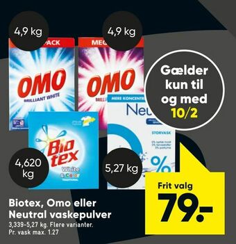 Bilka Biotex, Omo eller Neutral vaskepulver tilbud