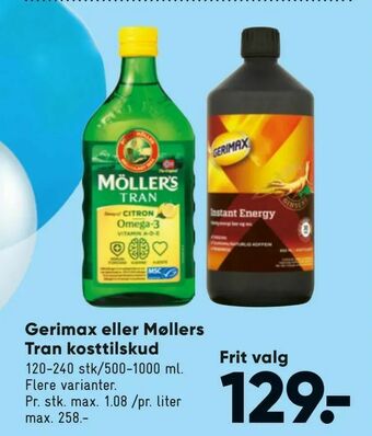 Bilka Gerimax eller Møllers Tran kosttilskud tilbud