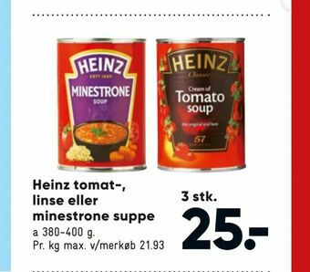 Bilka Heinz tomat-, linse eller minestrone suppe tilbud