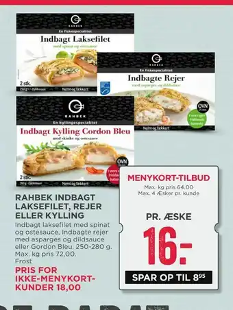 MENY Rahbek indbagt laksefilet, rejer eller kylling tilbud