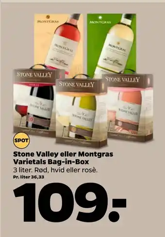 Netto Stone Valley eller Montgras Varietals Bag-in-Box tilbud