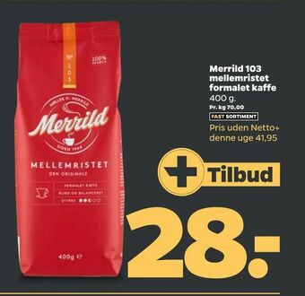 Netto Merrild 103 mellemristet formalet kaffe tilbud