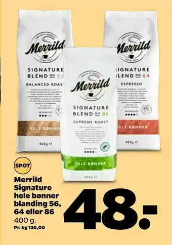 Merrild Signature hele bønner blanding 56,64 eller 86
