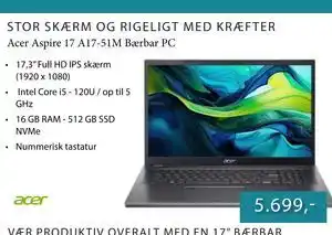 Acer Aspire 17 A17-51M Bærbar PC