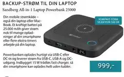 CBC Sandberg All-in-1 Laptop Powerbank 25000 tilbud