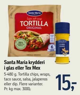 Føtex Santa Maria krydderi i glas eller Tex Mex tilbud