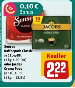 REWE DE Senseo Kaffeepads Classic oder Jacobs Crema Pads tilbud
